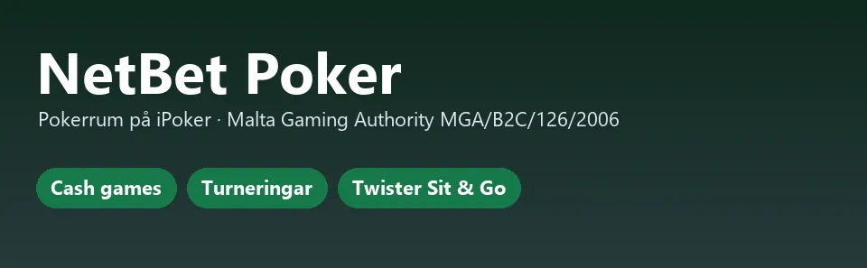 Faktakort för NetBet Poker med licens och spelformer
