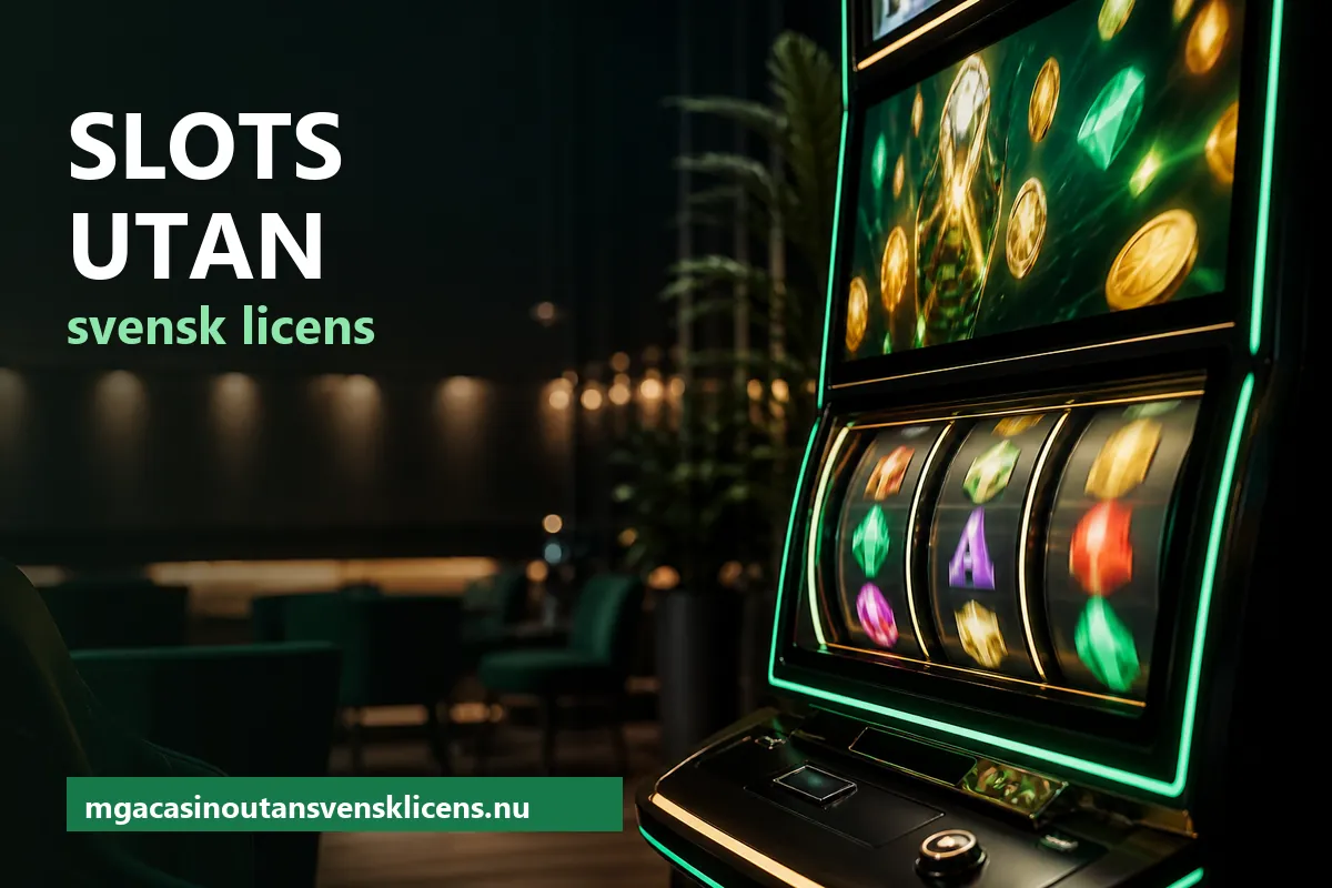 Spelautomat med snurrande hjul i grönt och guld – slots utan svensk licens