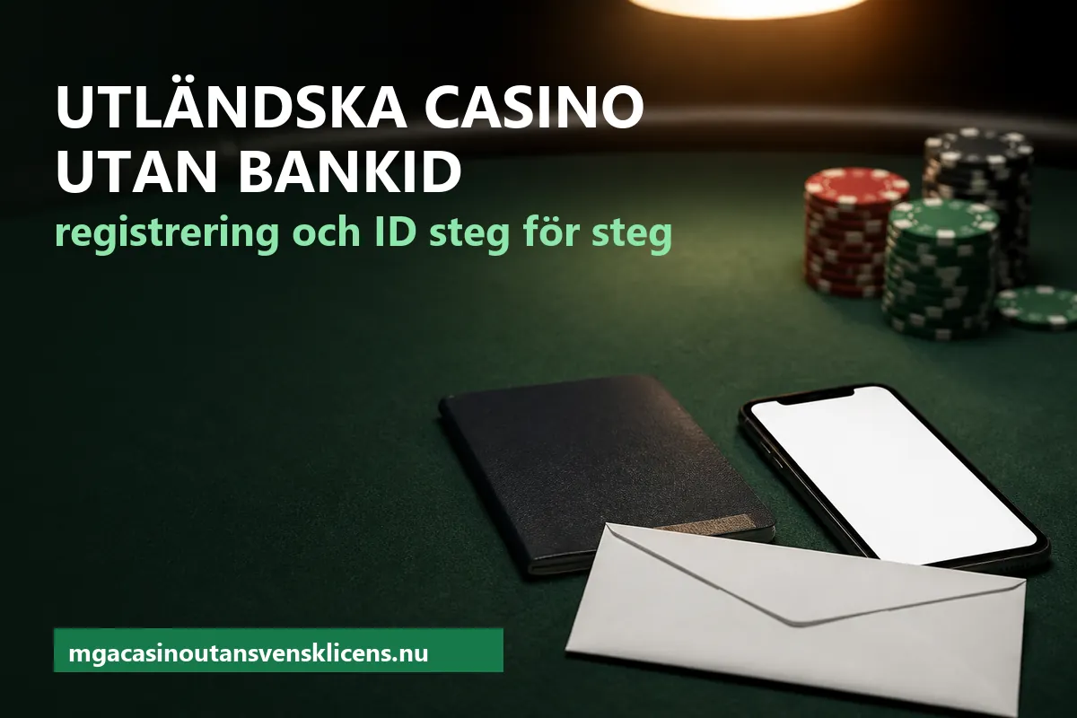 Pass, mobiltelefon och ett kuvert på ett mörkgrönt bord – registrering på utländska casino utan BankID