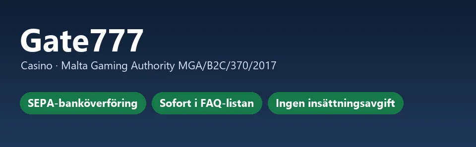 Gate777 i korthet: SEPA-banköverföring, Sofort i FAQ-listan, ingen insättningsavgift