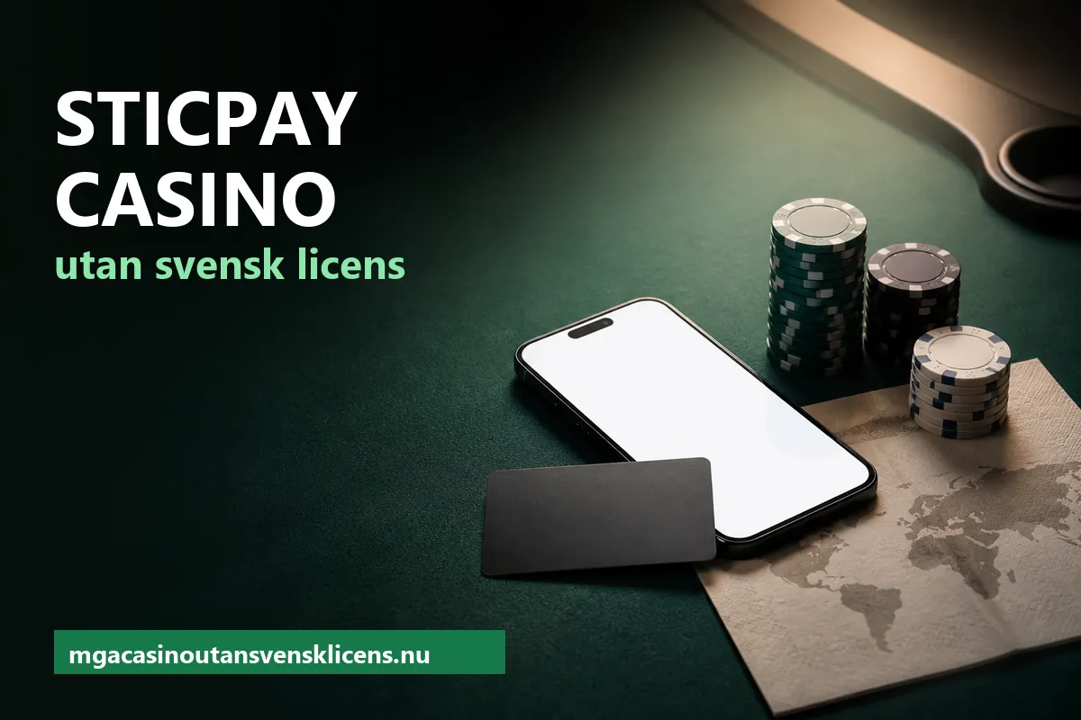Mobiltelefon, förbetalt kort och marker på ett mörkgrönt spelbord – Sticpay casino utan svensk licens