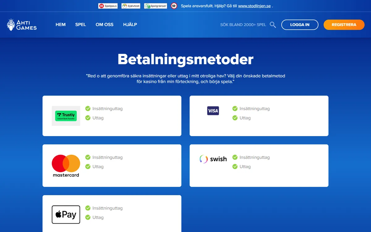 Betalningsmetoder hos Ahti Games