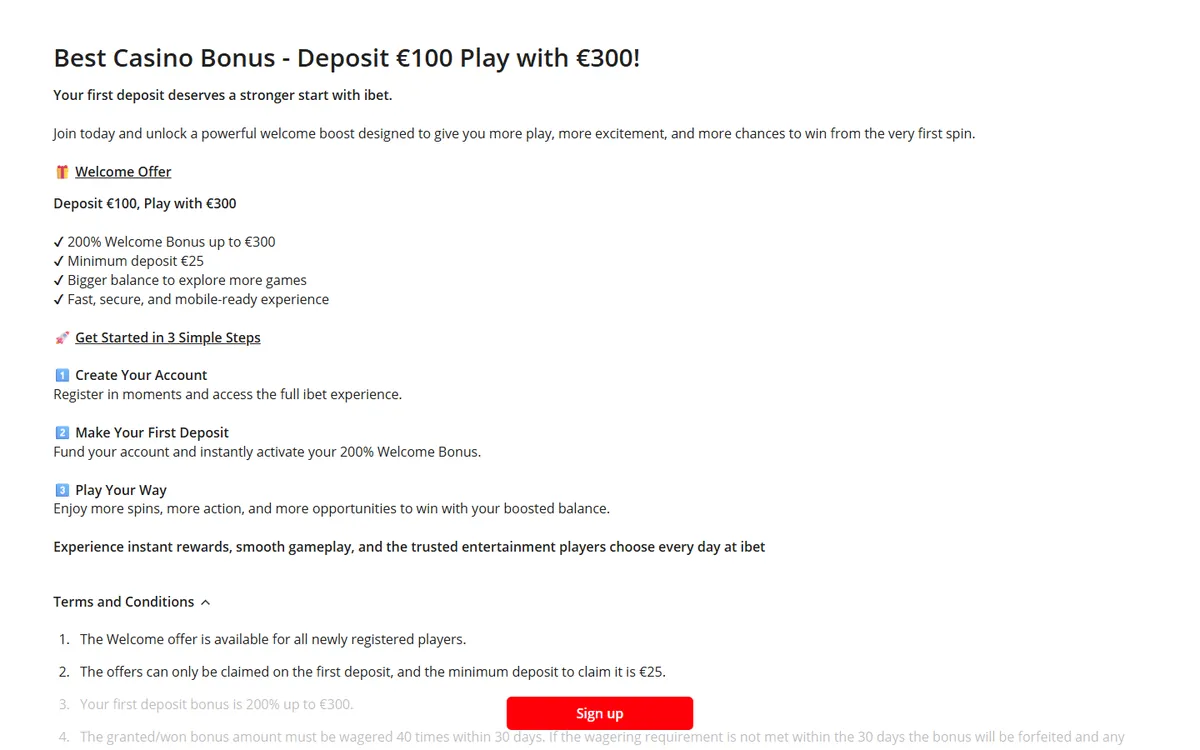 Villkoren för ibet casino bonus