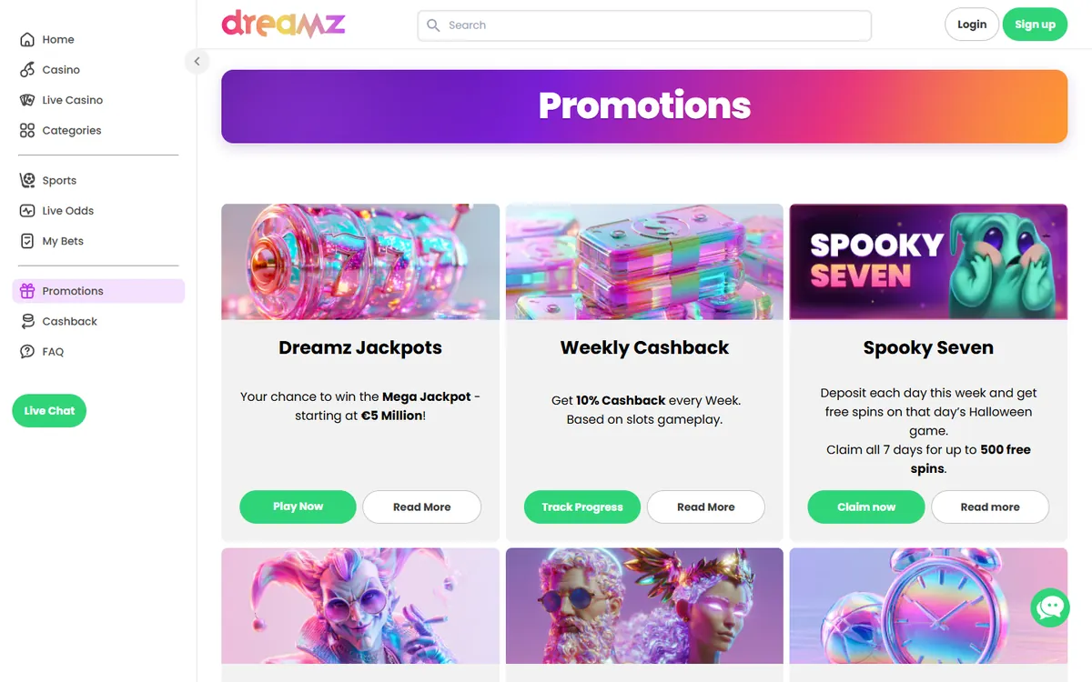 Dreamz bonus på kampanjsidan