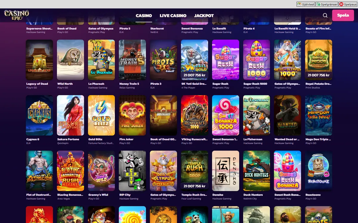 Spellobbyn Alla slots hos Casino Epic