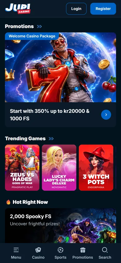 Jupi Casino login och Register på mobilen