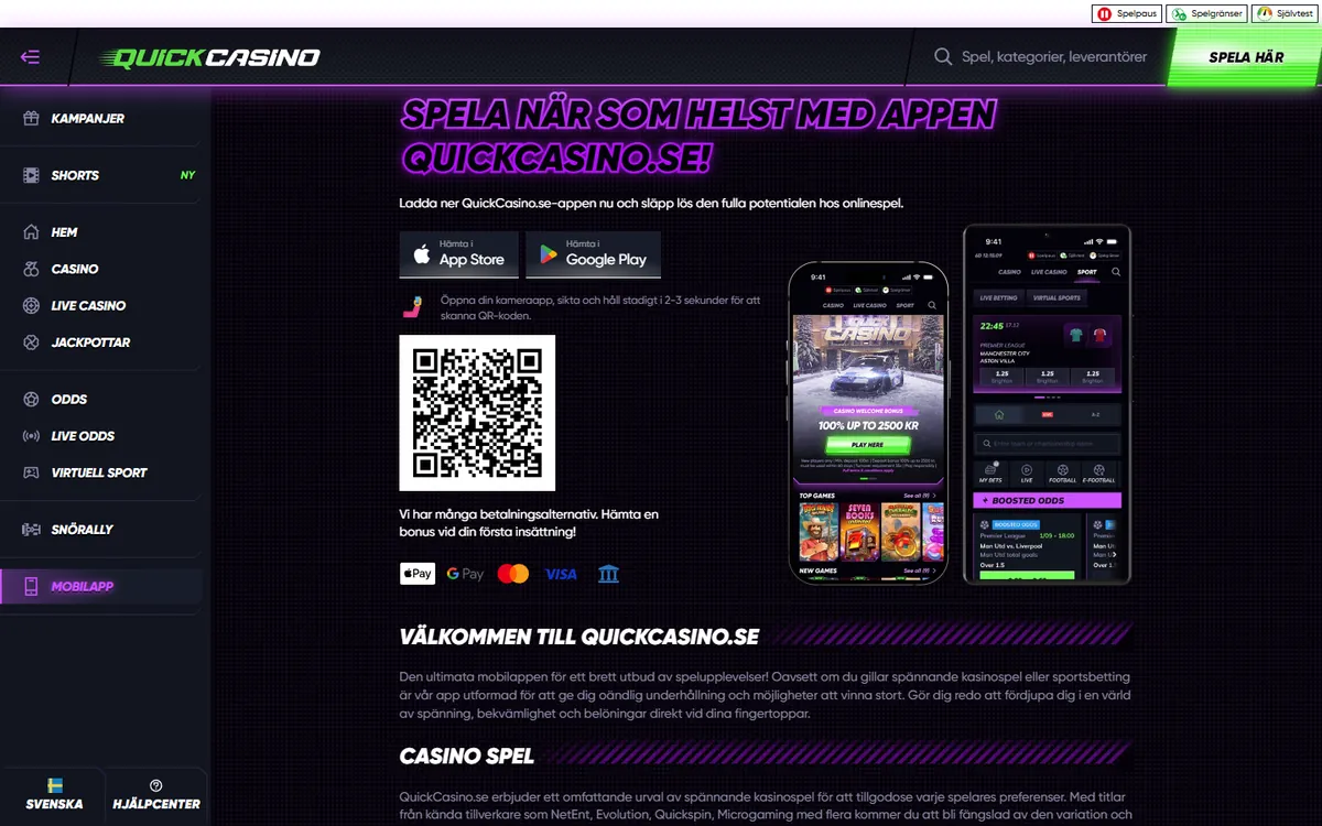 Quick Casino app-sidan