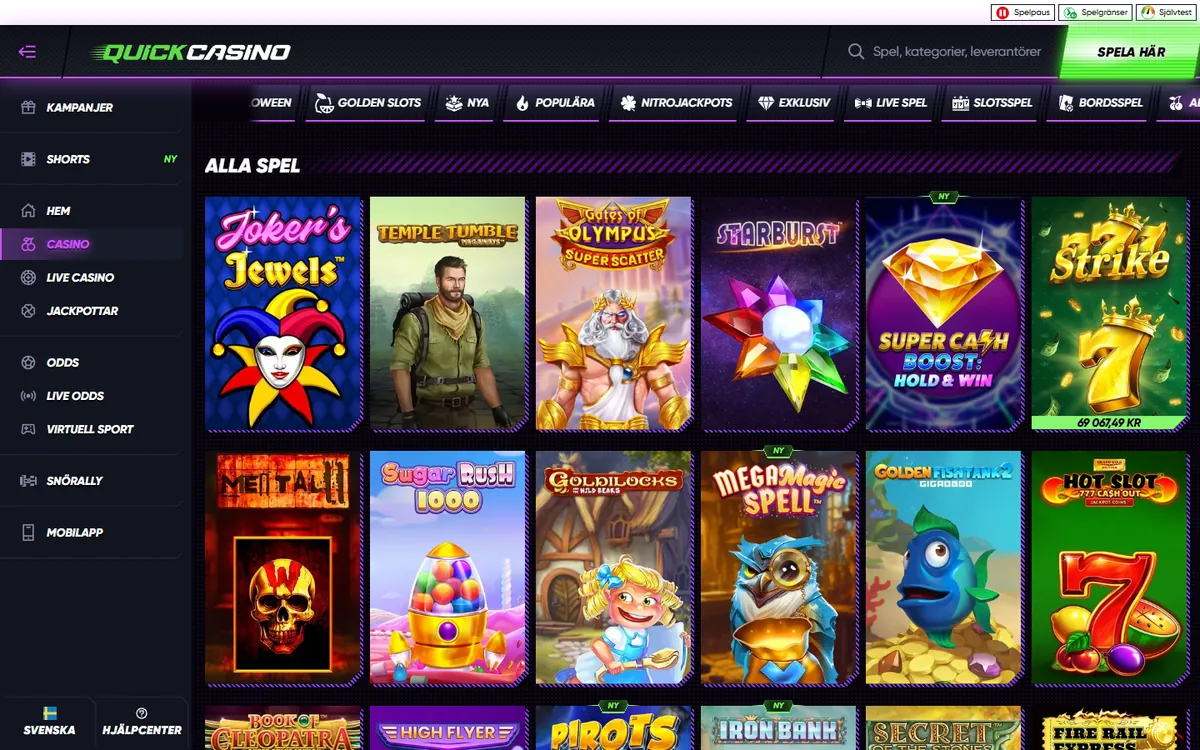 Spellobbyn hos Quick Casino