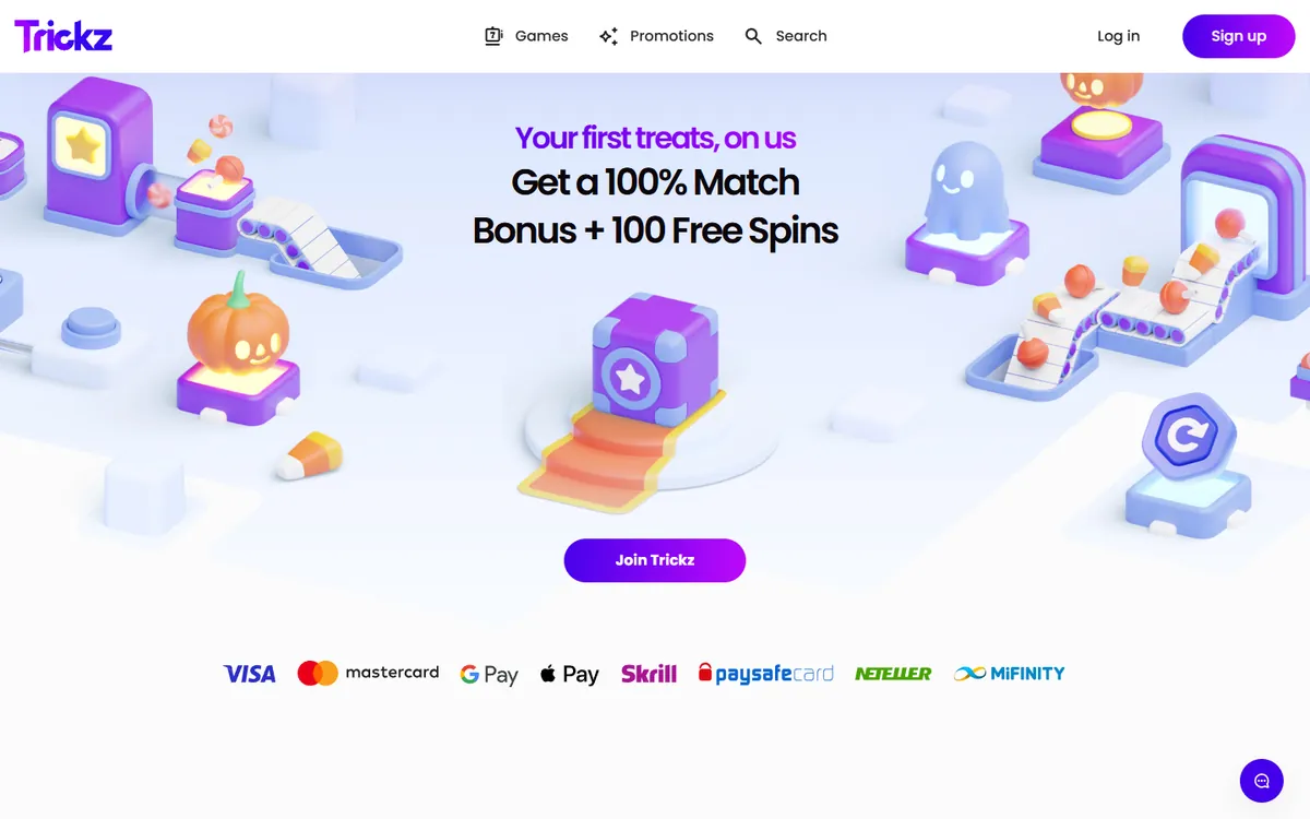 Trickz startsida på desktop