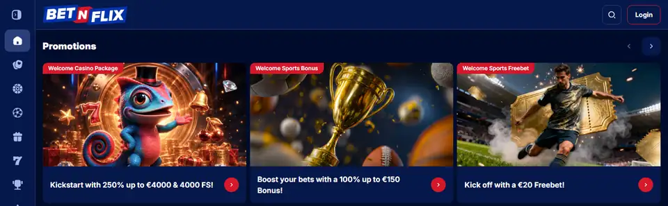 Startsidan hos BetNFlix, oktober 2026