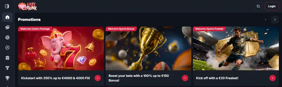 Startsidan hos Lucky Trunk, 12 oktober 2026